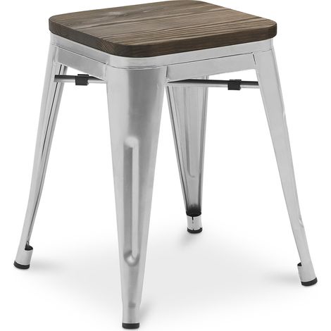 Tabouret de Bar Design Industriel - Bois & Métal - 45 cm - Nouvelle Edition - Stylix Acier