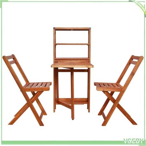 Mobilier de bistro pliable 3 pcs - FAFEICY - 44013 - Bois d'acacia massif - Étagère rallongeable - Chaises pliantes rangement (1/5)