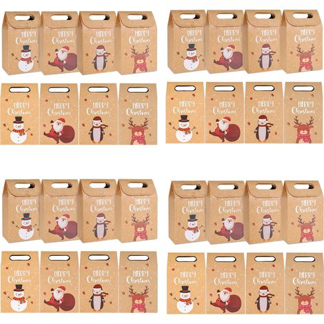 Sac Cadeau De Noël - Papier Kraft Épais Réutilisable - Pour Biscuits Chocolats Et Petits Cadeaux - Lot De 32 (1/5)