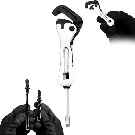 Clé à pipe multifonction courte pour plombiers, mini-clé avec tête de tournevis, clé réglable miniature 2 en 1 (1/5)