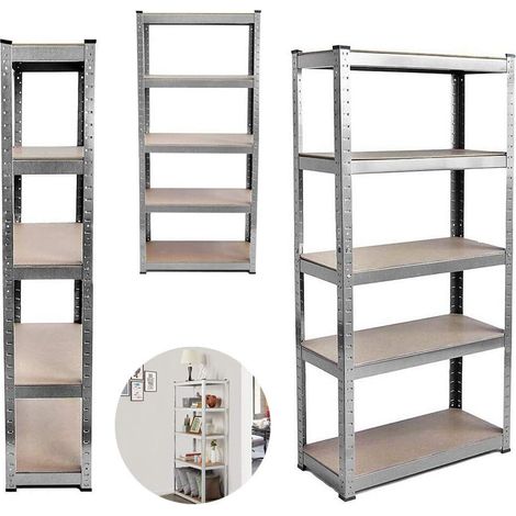 Etagères de Rangement - 200 x 100 x 50cm, 5 Niveaux Galvanisé Étagère Charge Lourde métallique, Charge Totale de 875 kg, Réglables Étagère Stockage pour Garage, Cave, Cuisine (1/5)