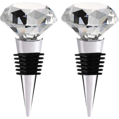 Bouchons de bouteille de vin avec coffret cadeau, bouchons décoratifs en cristal en forme de diamant pour bouteilles de vin, conservent la fraîcheur du vin (lot de 2) (1/5)