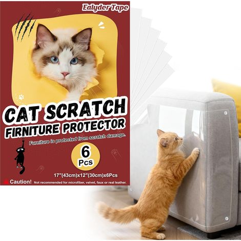 6 Protège-Griffe Chat Transparent Canapé + 30 Broches  Film protecteur anti-griffe canapé, portes (1/5)