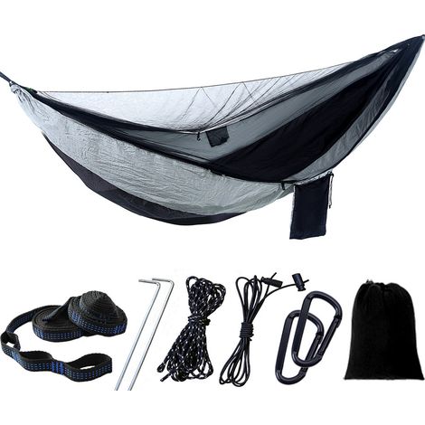 Hamac de camping avec moustiquaire, capacité de charge 300 kg, double, nylon respirant portable ultra-léger, gris et noir (1/5)