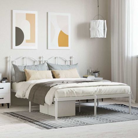Metal Bed Frame without Mattress with Headboard White 140x200cm vidaXL (1/5)