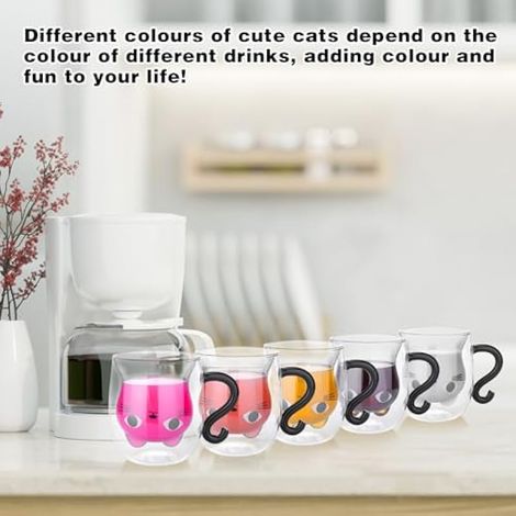 Tasse Chat, Double Paroi Tasse a Cafe, Verre à Thé Chat Mug Mignon, 290ml/8.5oz, Résistant à la chaleur, Les Boissons Chaudes et Froides, Cadeau pour un Ami Femme (1/5)