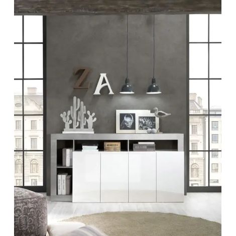 Buffet HAMBURG – Blanc laqué brillant / Béton (1/3)