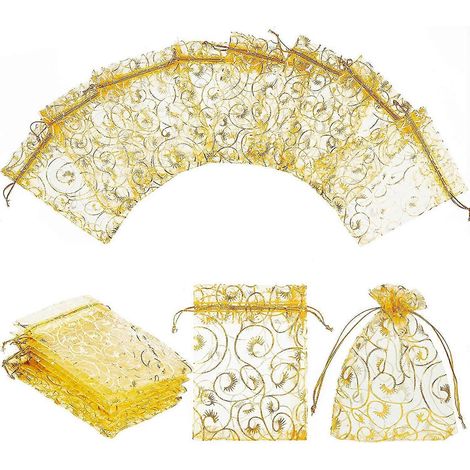 200 sachets cadeaux en organza transparent, imprimé cils, pour mariage, baby shower, échantillons, cordon de serrage (1/5)