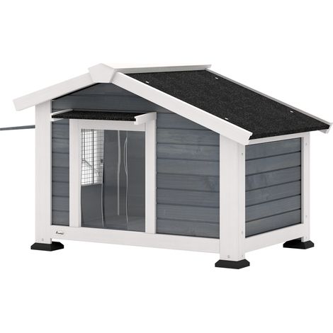 Niche pour chien en bois résistant aux intempéries avec plancher amovible, toit en asphalte, fenêtre ouvrante, 98 x 76 x 69,5 cm, grise