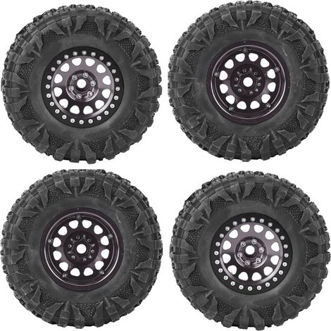 4 pièces Jantes Métal Pneus Caoutchouc pour RC Crawler 1/10, Accessoire 2.2 Pouces Couleur Titane (1/5)