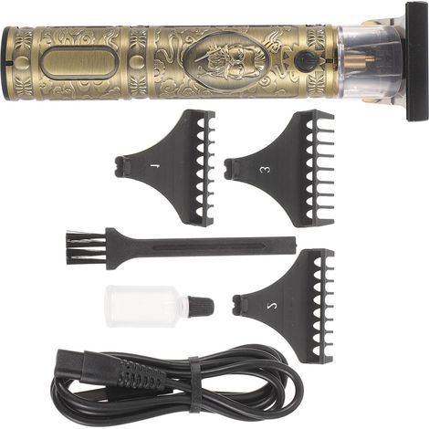 Tondeuse à cheveux électrique Métal Or avec Moteur Puissant Rechargeable USB 1200mAh et 4 Peignes pour Salon de Coiffure Tête de Bouddha (1/5)
