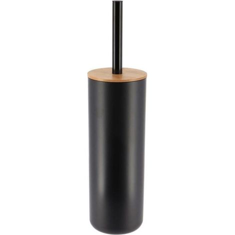 Brosse WC avec support, couleur noire, couvercle en bambou, accessoire de salle de bain pratique et tendance pour toilettes