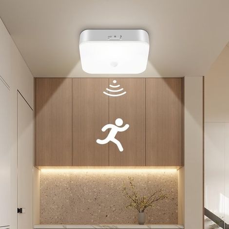 Longziming - Plafonnier LED rechargeable avec détecteur de mouvement – Batterie 10 000 mAh – Éclairage intérieur sans fil pour salle de bain, sous-sol, escaliers, garage et balcon (1/5)