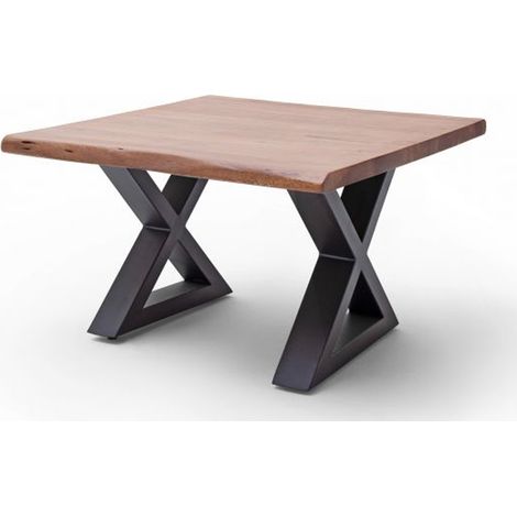 Table basse en bois d'acacia massif noyer / acier anthracite - L.75 x H.45 x P.75 cm -PEGANE- (1/4)