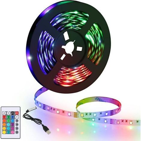5m LED strip, flexible and durable RGB LED, multicoloured with remote control for bedroom, kitchen, TV, parties (1/4)