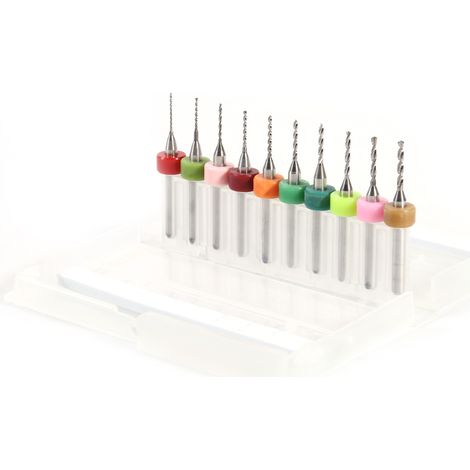 Lot de 10 mini-forets en carbure cémenté de 0,6 à 1,5 mm pour circuits imprimés CNC (1/5)