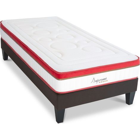 Matelas Suprême Mousse Haute densité Accueil Mémoire de forme et sommier tissu gris - 90 x200 cm (1/5)