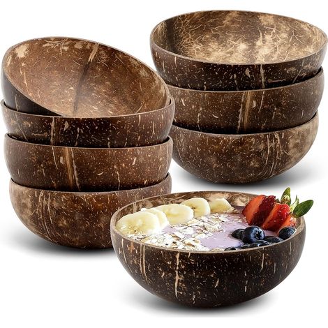Lot 8 bols naturels en coquille de noix de coco 450 ml
