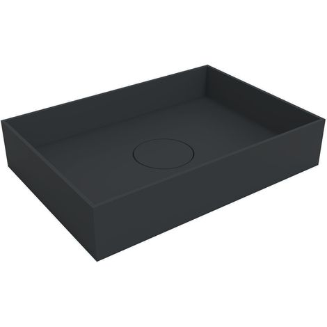 BERNSTEIN - Vasque rectangulaire à poser 50x35x10cm (LxPxH) moderne en fonte minérale, bonde non fournie - TWA112 - Noir mat (1/5)