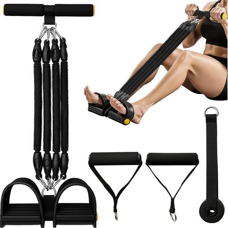 Widerstandsband für Pedale – Verstellbares 4-Rohr-Zugseil für die Bauchmuskulatur mit ergonomischen Griffen, multifunktionales Fitnessgerät für ein Ganzkörpertraining (Arme, Taille, Beine, Bauchmuskel