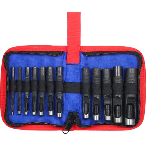 Set aus 12 robusten Lederlochern mit runden Löchern in den Größen 3/4/5/6/7/8/9/10/11/12/14/16 mm, für Sättel, Gürtel, Uhrenarmbänder, Segeltuchriemen und Taschen. (1/5)