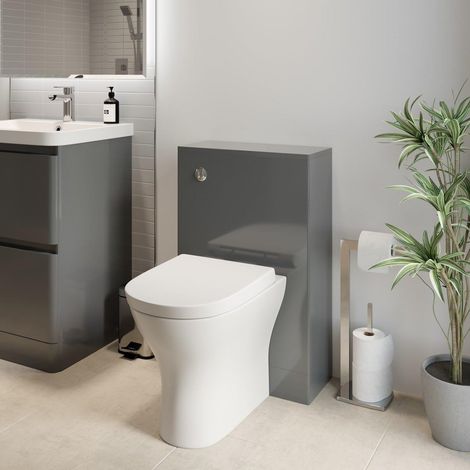 Modern Bathroom Toilet Unit Concealed Cistern 500mm WC BTW Soft Close Seat Grey