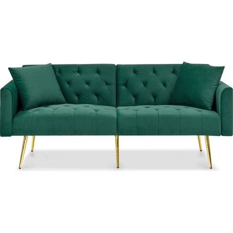 ELVMI Schlafsofa 2-Sitzer mit 3-fach verstellbarer Rückenlehne und 2 Kissen, aus Samt, Grün (1/5)