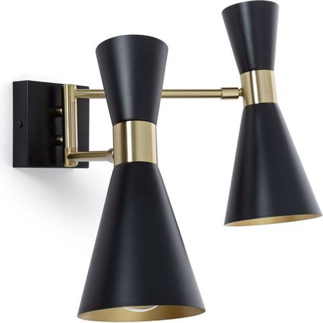 – Lampe murale orientable 2 spots – Métal noir – Compatible ampoules E27 – Éclairage personnalisable – Pour salle de bain et espaces variés (1/5)