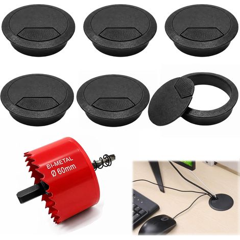 Passe Cable Bureau, 60 mm Œillets de Bureau et Scie Cloche, Lot de 6 (1/5)