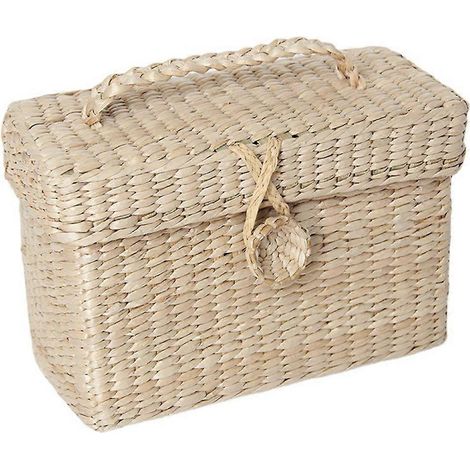 Handgefertigte Aufbewahrungsbox aus Rattan mit Deckel für diverse Kleinigkeiten, Vintage-Strohkorb, Schmuckkästchen