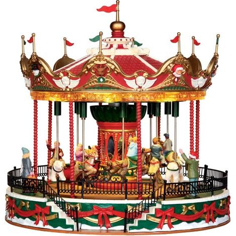 Lemax – Carrousel de Noël Santa avec adaptateur 4,5V – Article animé avec son – Dimensions 26,6 x 26,6 x 26,8 cm – Collection Carnival