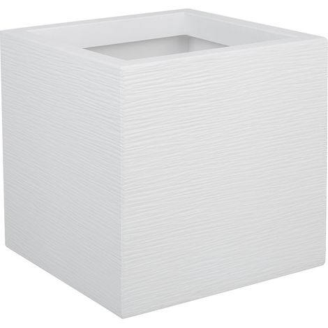 EDA – Jardinière carrée 29,5 x 29,5 x 29,5 cm – 21 L – Blanc cérusé – Polypropylène non-gélif et anti-UV – Zone de rétention d'eau intégrée (1/10)