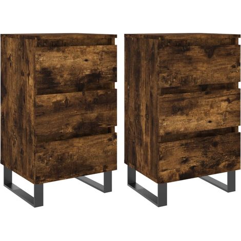 Conjunto de 2 mesitas de noche con 3 cajones 40 x 35 x 69 cm madera contrachapada marrón y hierro DEC035106