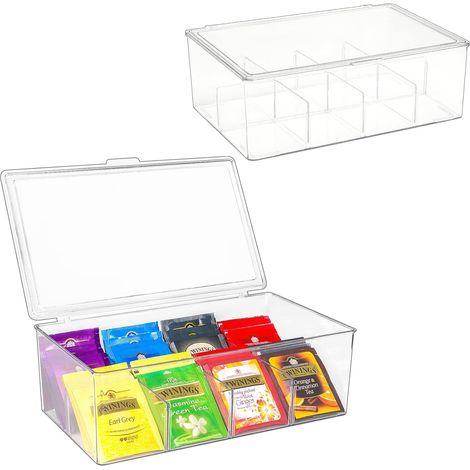 Lot de 2 Boîte à Thé avec 16 Compartiments, Rangement pour Sachets de Thé, Tisane, Boite Thé en Plastique, pour Amateur de Thé -Clair (1/5)
