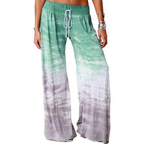 Pantalon Large Taille Haute Cordon De Serrage Imprimé Dégradé Pour Loisirs Et Yoga - Vert - Taille S (1/5)