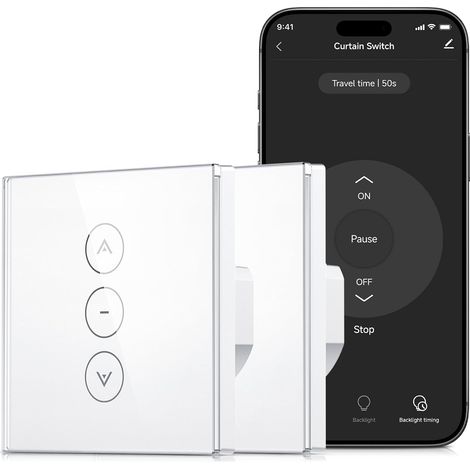 Commutateur Volet Roulant Connecté WiFi, Interrupteur Intelligent pour Rideau Compatible avec et , Minuterie Programmable, Écran Tactile en Verre, Fil Neutre Requis, Packs (1/5)