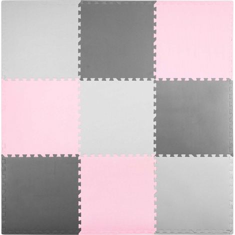 Alfombra de espuma para puzle, 180 x 180 cm, 9 unidades, gris y rosa