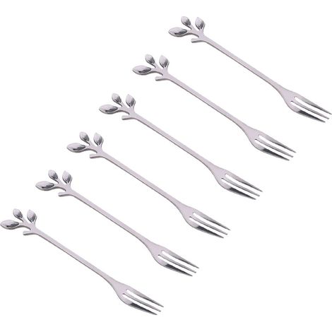 Lot de 6 fourchettes à dessert design feuilles assorties coloris argent pour table et goûter - PANGIVO (1/4)