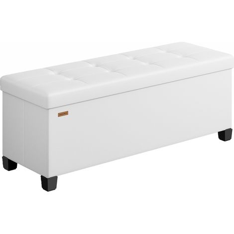 SONGMICS Pouf Contenitore, Cassapanca con Gambe, 38 x 110 x 40 cm, Sgabello Poggiapiedi, 112 L, Rivestimento PVC, per Camera da Letto Soggiorno, Bianco Nuvola LSF0514W02 (1/5)