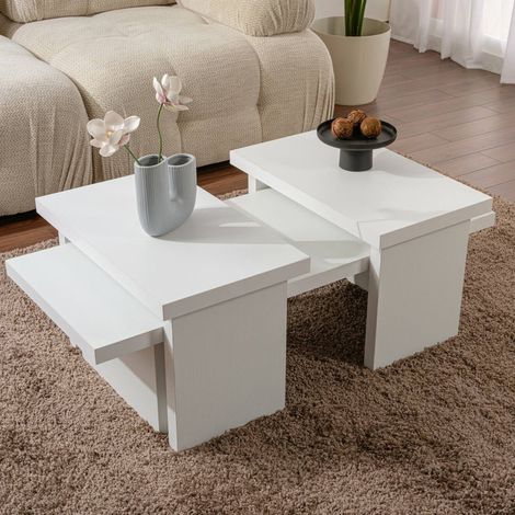 Dmora - Wohnzimmertisch Amarantha, Niedriger Wohnzimmertisch, Kaffeeregal, Couchtisch für Sofa, 110x45 h42 cm, Weiß (1/5)