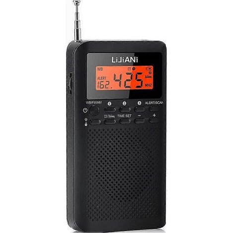 Radio FM portable LIJIANI Mini avec antenne, récepteur FM/AM/WB à trois bandes et alarme météo pour le camping et les activités de plein air (noir) (1/5)