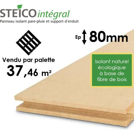 Steico – Panneau d'isolation en laine de bois 80mm – Résistance thermique R=2,00 – Pour isolation thermique par l'extérieur – Palette entière 37,46m² (1/3)