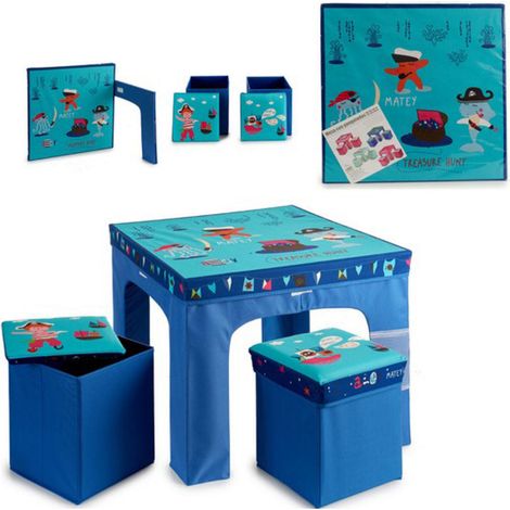Table + 2 Tabourets Enfant Pliables Pirates Bleu