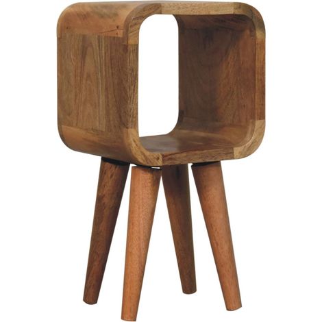 Table de chevet extra mini en bois massif, ouverte et courbée, aspect chêne, marron