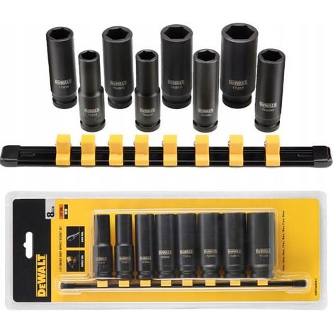 Set de 8 Nasadkas de Impact DeWalt DWMT86090-0, 1/2", principalement utilisé dans les applications de de serrage de à couple élevé, fabriqué en de acier haute résistance avec une finition noire pour u (1/3)