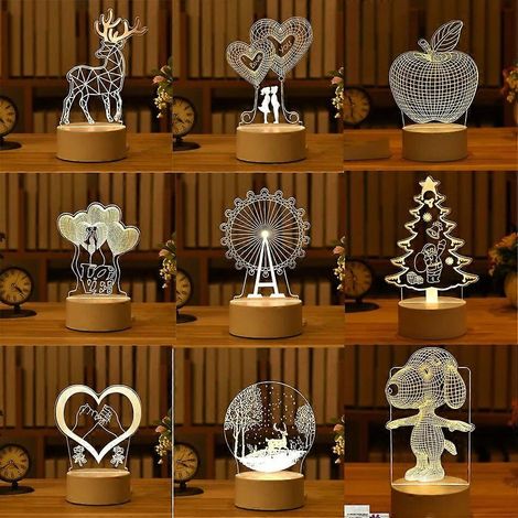Lampe 3D en acrylique, veilleuse LED USB, enseigne lumineuse néon, décorations de Noël pour la maison, la chambre, les anniversaires et les mariages.