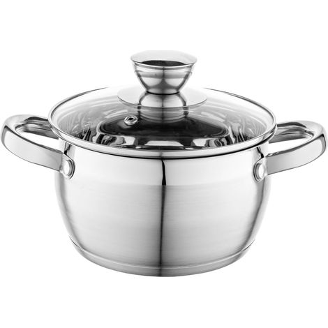 Faitout Inox (2,5 l) Diamètre de 18 cm Marmite Inox Casserole Acier Inoxydable avec Couvercle en Verre Faitout pour Induction, Marmite tous Feux Convient au Lave-vaisselle (1/5)