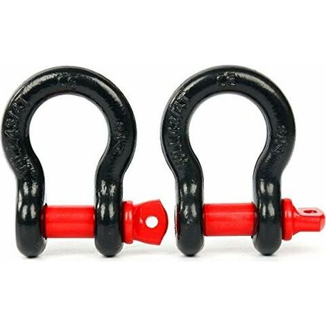 VURAHOME - Lot de 2 manilles arquées en acier, Capacité de charge : 2T pour remorquage et remorque, Fixation parfaite, Sangles de remorquage, Anneau en D pour le remorquage Noir rouge