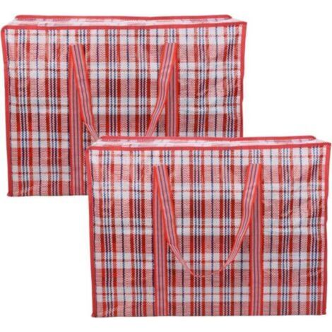 (Red) Set of 2 Storage Bags, Large Capacity Clothes Storage Bags Moving Bags with Zipper for Laundry, Moving, Shopping (1/5)
