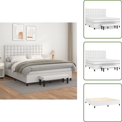 Kopfteil - vidaXL Boxspringbett mit Matratze Weiß 180x200 cm Kunstleder - Taschenfederkern (1/5)
